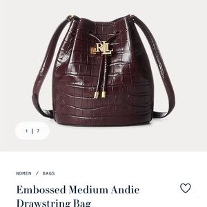 Ralph Lauren Croc-Embossed Drawstring Bucket Bag in Deep Wine